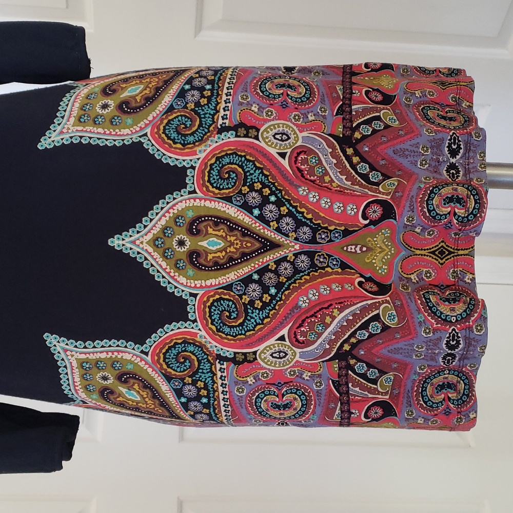 Vintage Black Boho Paisley Dress Tunic Jewel Tone Floral 3/4 Sleeve | SIZE SMALL - Picture 9 of 17